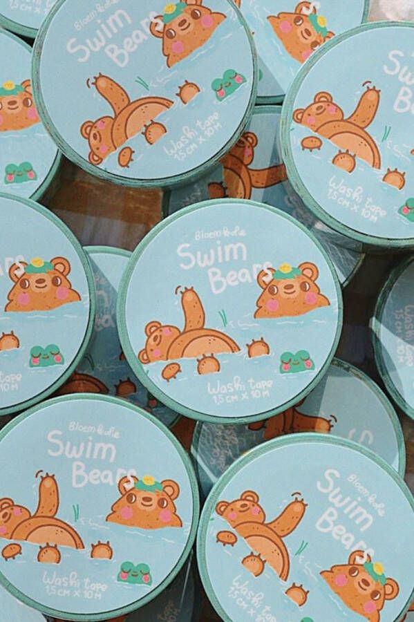 Bloemkolie Illustrations Swim Bears Washi tape Cute en Kawaii Stationery Schattige Japanse decoratieve tape Beer illustratie