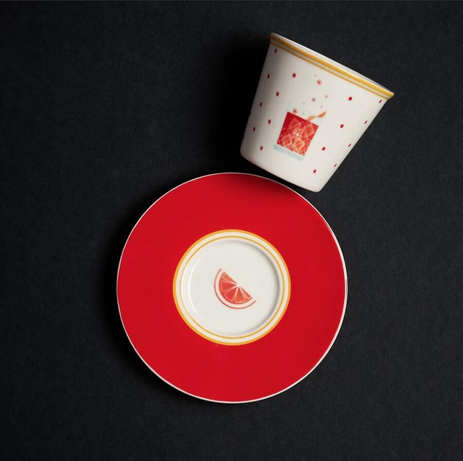 BLOGO Design Bone Collection HAPPY TABLE “NEGRONI” China Porselein set van 4 Kop & Schotel 11.4 x 7.8 cm