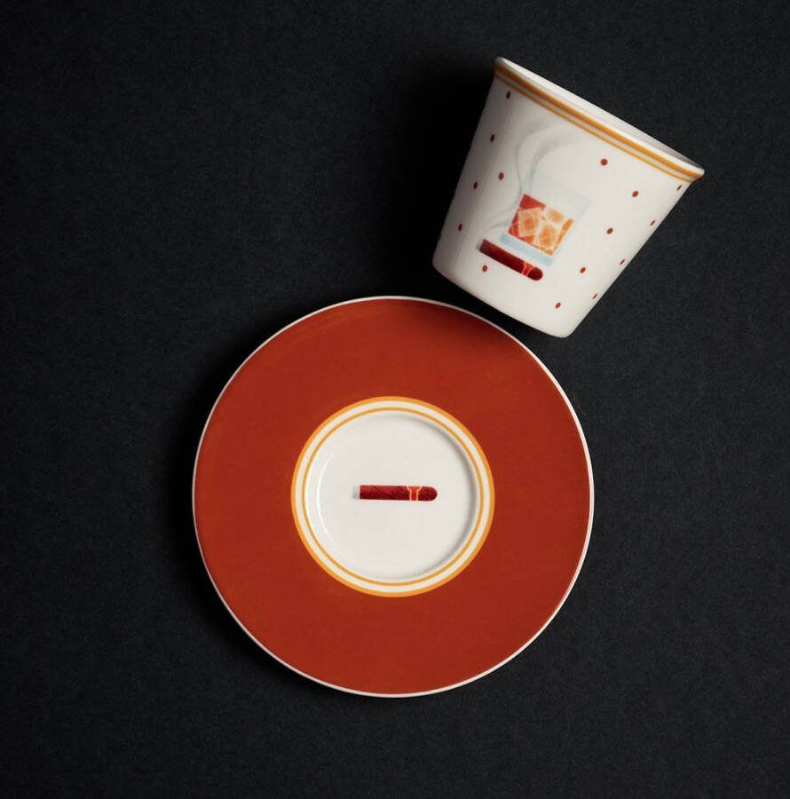 BLOGO Design Bone Collection HAPPY TABLE “CIGAR” China Porselein set van 4 Kop & Schotel 11.4 x 7.8 cm