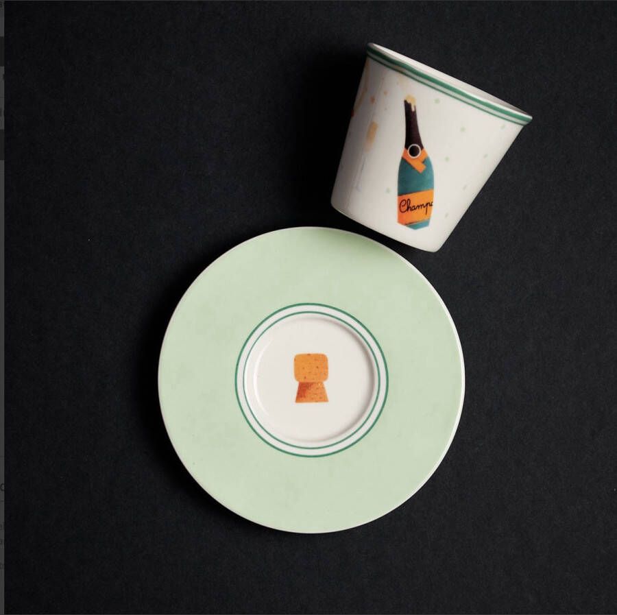 BLOGO Design Bone Collection HAPPY TABLE “HAPPY HOUR” China Porselein set van 4 Kop & Schotel 11.4 x 7.8 cm