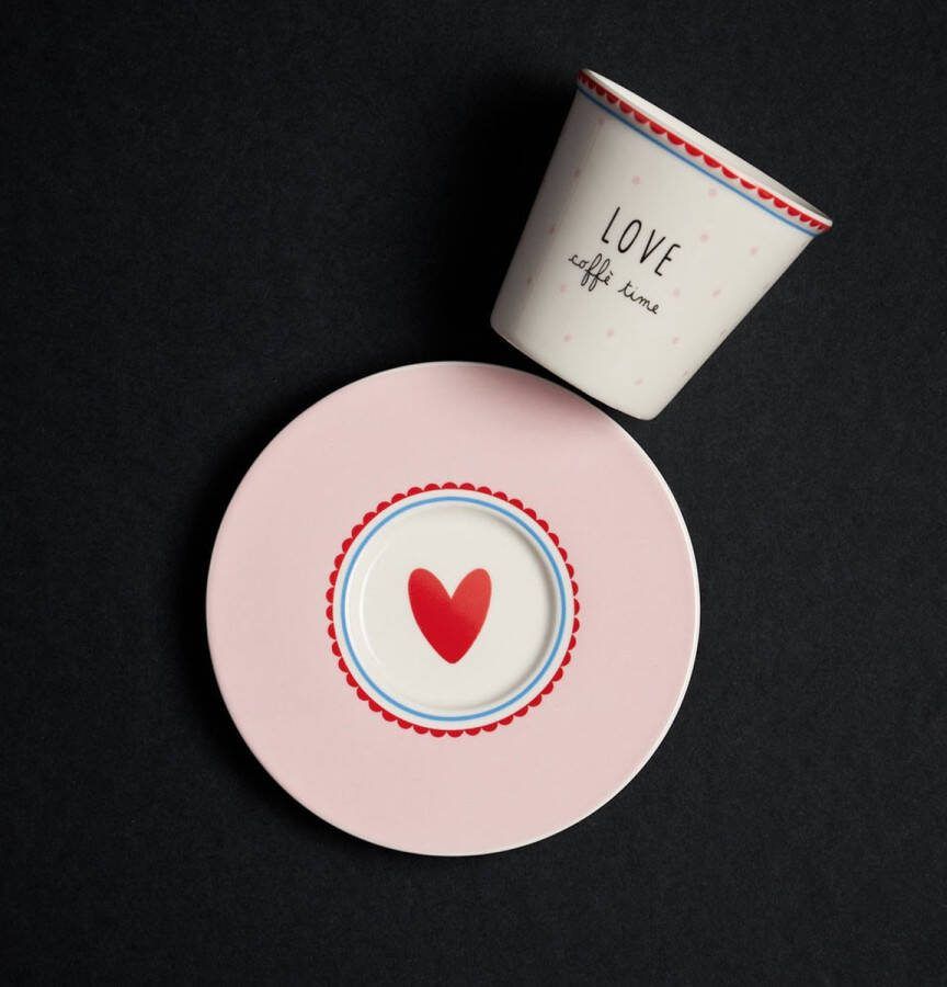 BLOGO Design Bone Collection HAPPY TABLE “LOVE” China Porselein set van 4 Kop & Schotel 11.4 x 7.8 cm