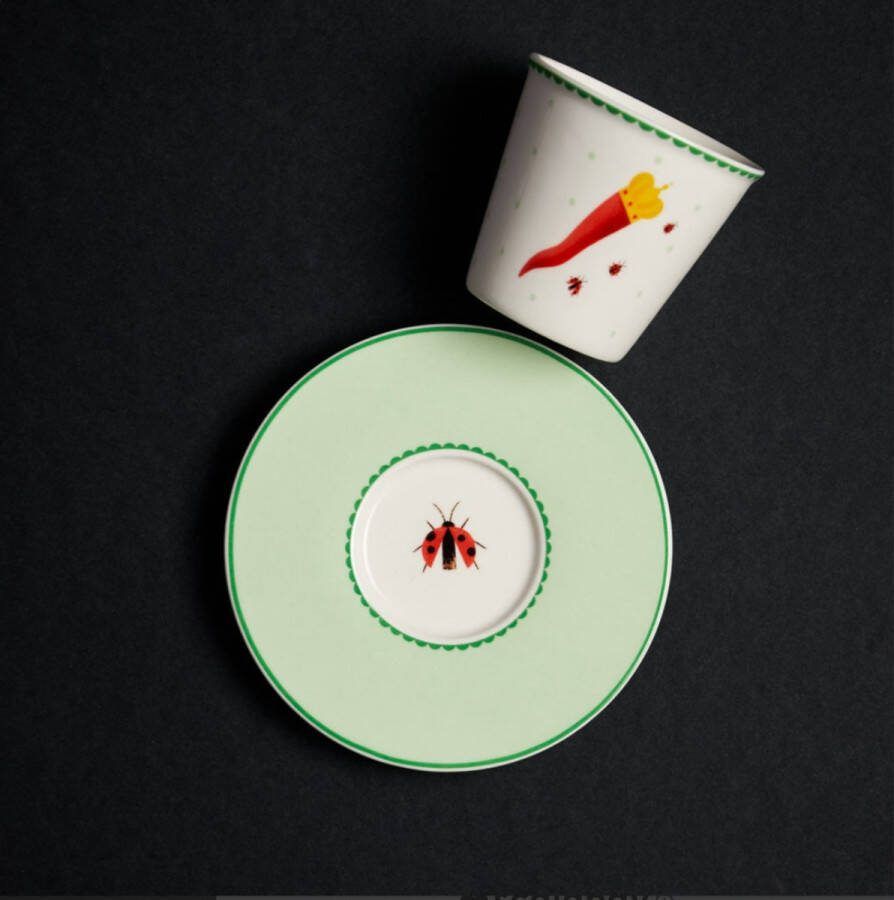 BLOGO Design Bone Collection HAPPY TABLE “LUCK” China Porselein set van 4 Kop & Schotel 11.4 x 7.8 cm