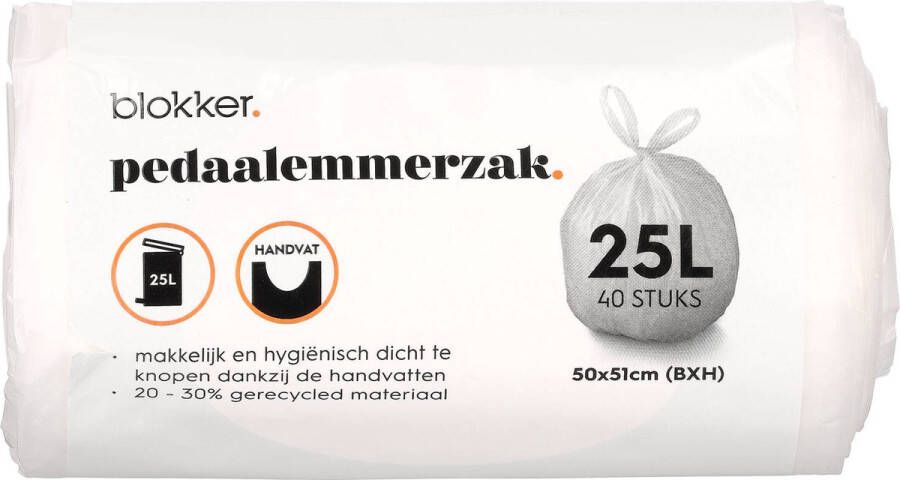 Blokker afvalzak 25 liter 40 stuks handvat wit
