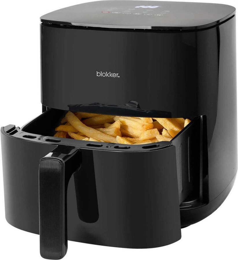 Blokker Airfryer XL 5 Liter Zwart Heteluchtfriteuse Dubbel Verwarmingselement Incl. 60 min Timer 8 Automatische Programma's Vaatwasserbestendige Onderdelen Cool Touch Behuizing BPA Vrij