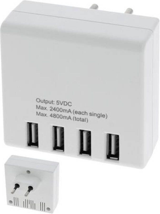 Blokker Bl Stekkerdoos 6v Pa 1.5m 3x1.5mm Wit usb lader 4-voudig max. 4800mA totaal