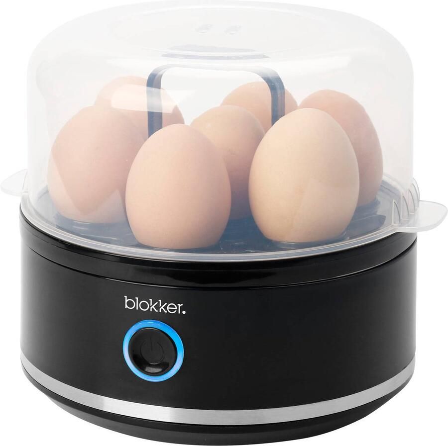 Blokker Eierkoker Elektrisch Zwart 400W Geschikt voor 7 Eieren Eierkoker met Timer Ingebouwd Egg Poacher Functie Praktisch Ei Koken Hulpmiddel – Inclusief Eierprikker Maatbeker
