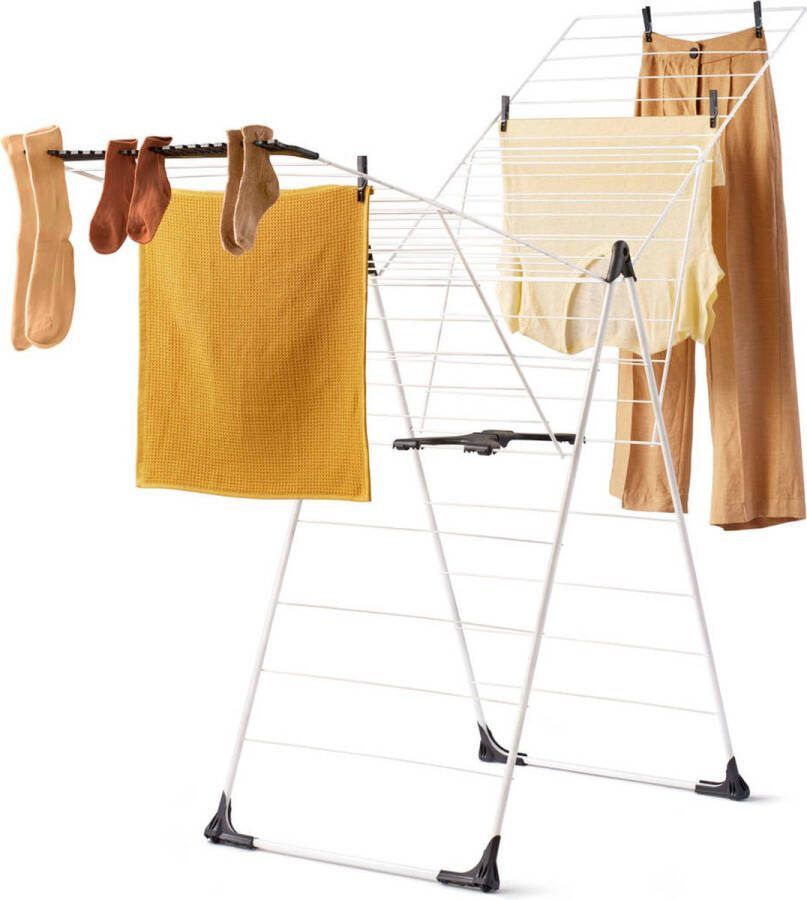 Blokker Wasrek Inklapbaar 108 cm Hoog Wit Stevig Droogrek met Wieltjes Met 32m Drooglengte Perfect voor 1 tot 2 Wasladingen Wasdroogrek Compact Op te Bergen