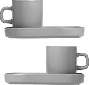 Blomus Kopjes met Schotel Pilare Mirage Grey 100 ml 2 Stuks
