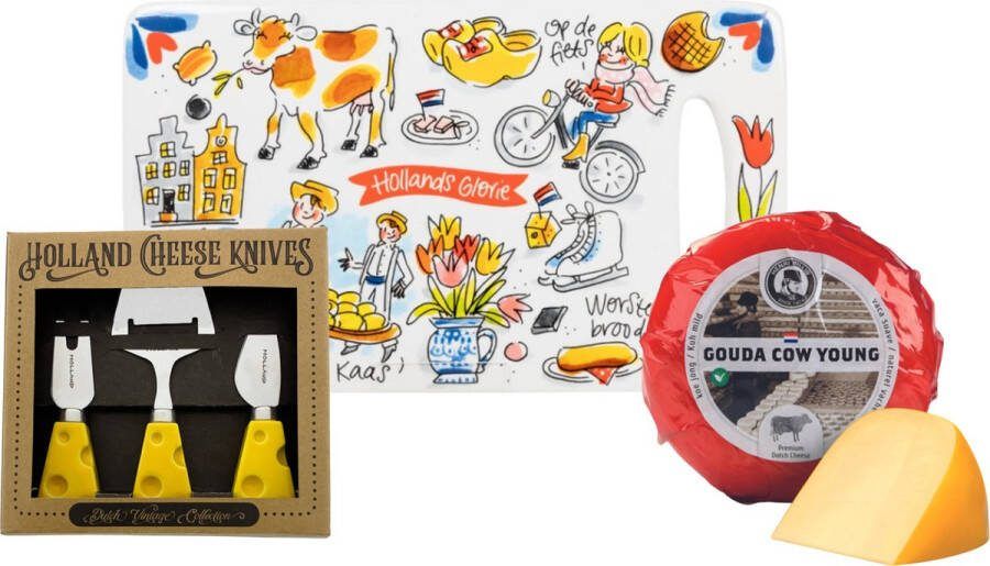 Blond Amsterdam Hollands glorie Kaasplankje met messen gift set kaasmesjes kaasplank kaas cadeauset vrouw gift Dutch Hollandse cadeautjes