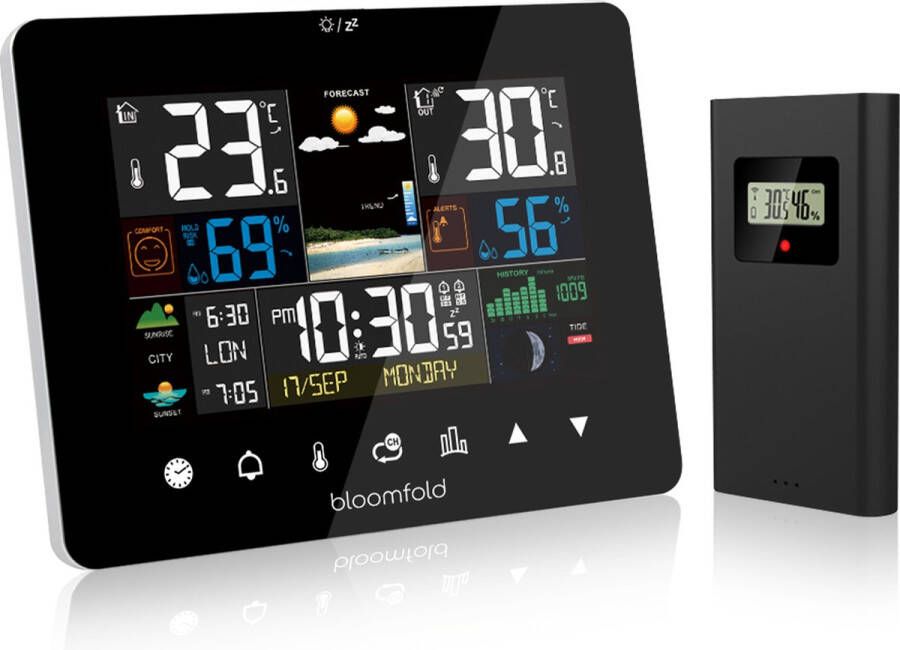 Bloomfold Weerstation Hygrometer Luchtvochtigheidsmeter Thermometer voor binnen Inclusief Batterij Weersvoorspelling Datum & Klok