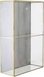 Bloomingville wandkastje vitrine Lia messing glas met legplank 40 x 60 x 15cm