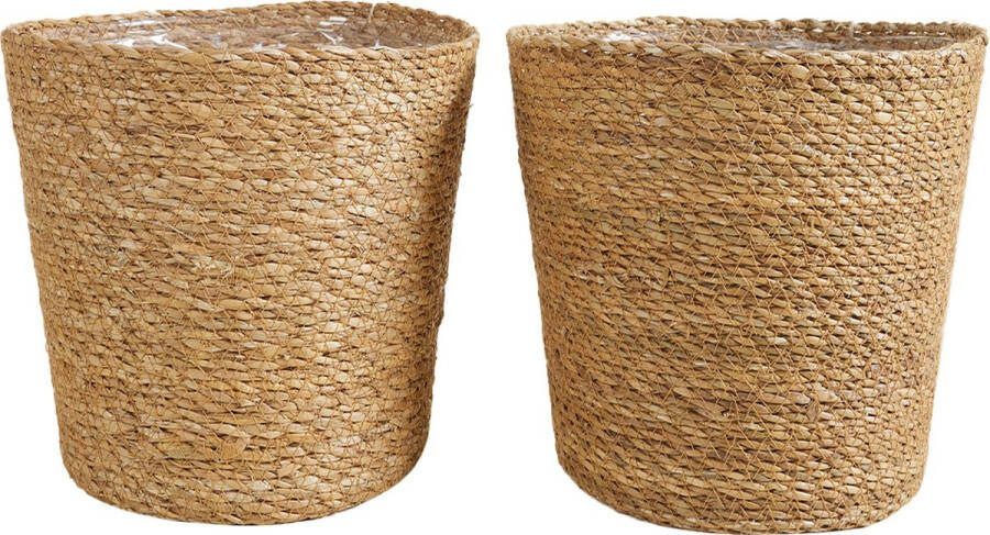 Bloomique Gevlochten Plantenpot Maki Set van 2 Potten Beige Zeegras Mand voor Planten Binnen en Buiten H22x Ø21