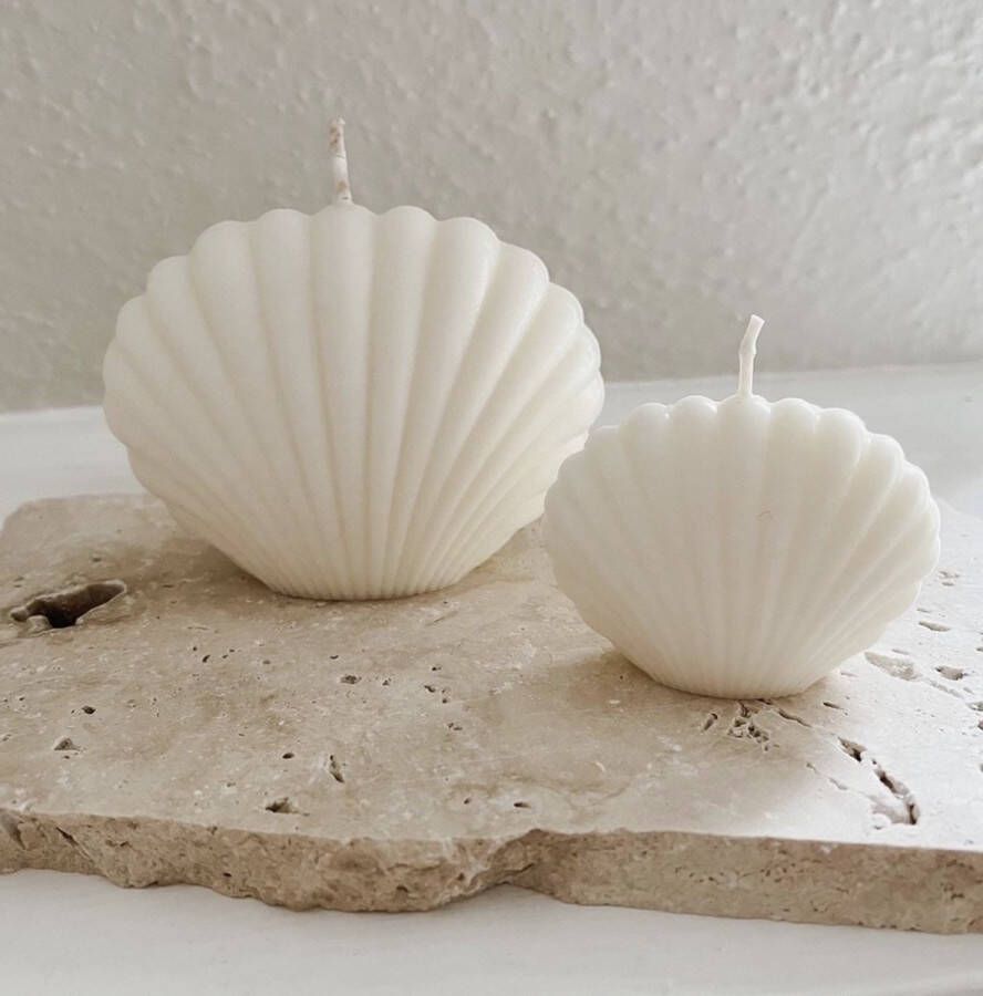 Bloommelle SET van 2 schelpen kaarsen Figuurkaars Ivoor Wit Sfeerlicht Shell candle