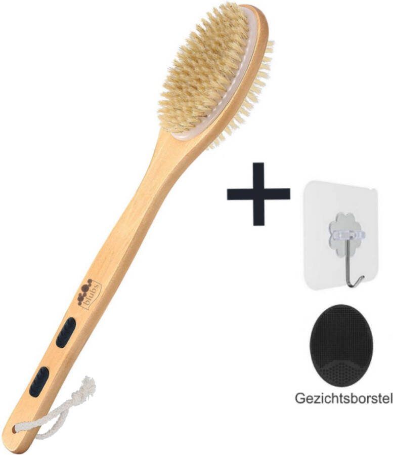 Blubs – Houten Badborstel – Dry brush – Rug Scrubber – Lichaamsborstel – Rugborstel douche met steel – Huidborstel – Rugborstel hout – Houten Badborstel met steel – Doucheborstel met steel – Houten borstel – Droogborstel – Massage – Zwart