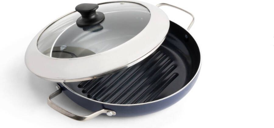 Blue Diamond grillpan 28cm met glazen deksel blauw anti-aanbak PFAS-vrij