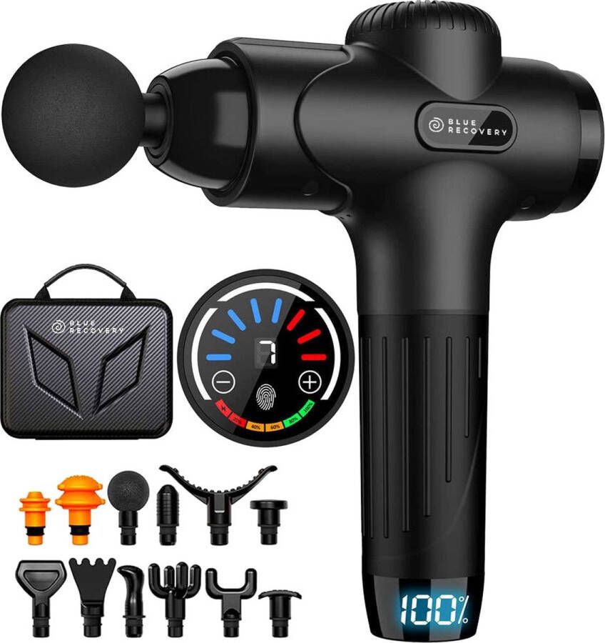 Blue Recovery Massage Gun Professioneel Massage Pistool Bindweefselmassage Apparaat met 12 Opzetstukken Massage Apparaat Voor Beenmassage Rugmassage Nekmassage en meer