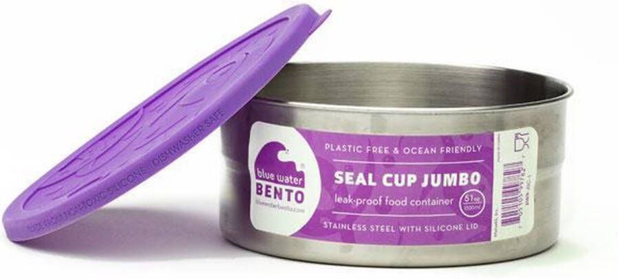 Blue Water Bento Lunchbox Ronde Seal cup Jumbo bewaarbak RVS met silicone deksel 1420 ml