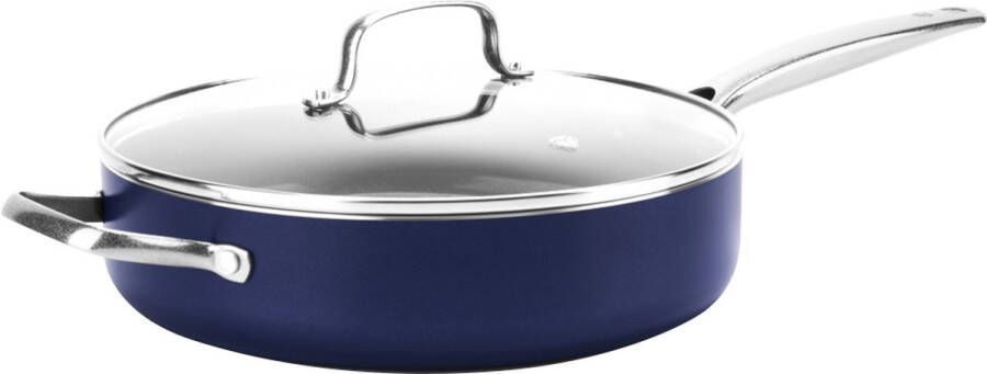 BlueDiamond Blue Diamond – sauteerpan inclusief deksel – hapjespan – 28 cm coating met diamant Blauw Met GRATIS panbeschermer