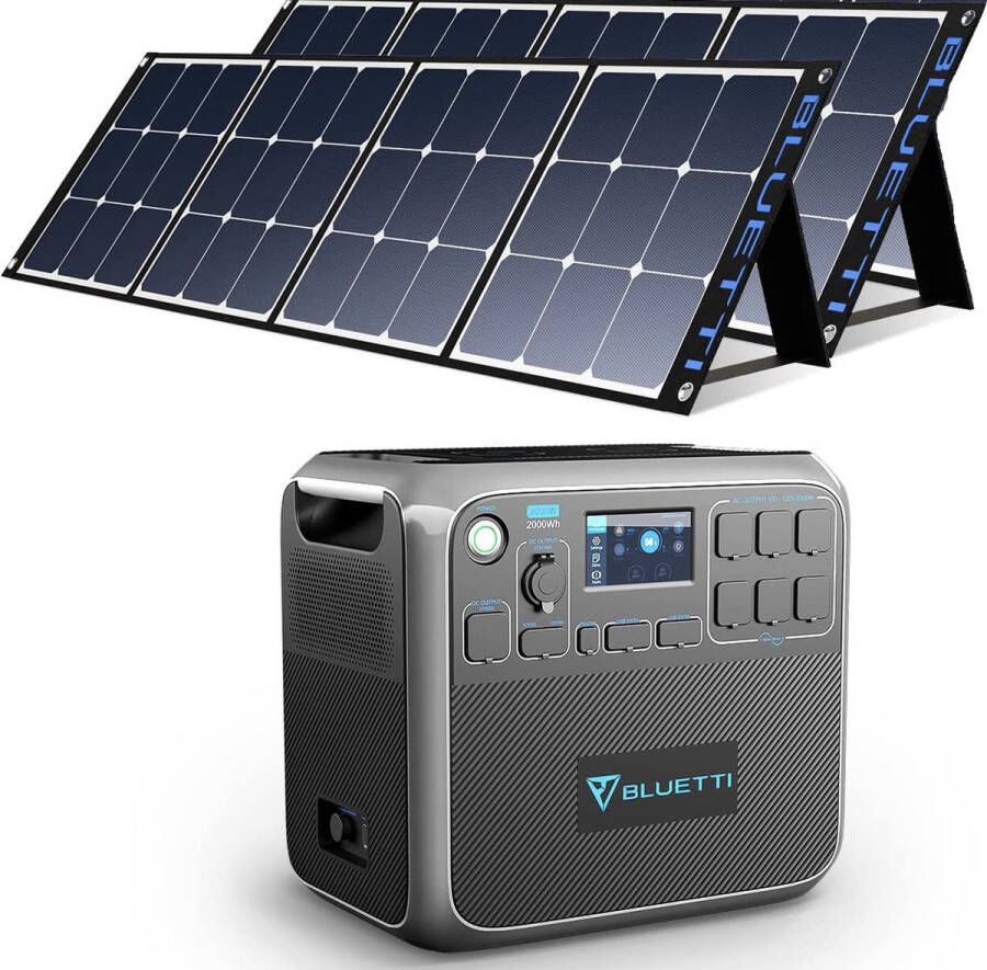 Bluetti AC200P Solar Power Station Elektrische auto laadstation Powerbank 2000Wh 2000W 2 x Zonnepaneel 200W