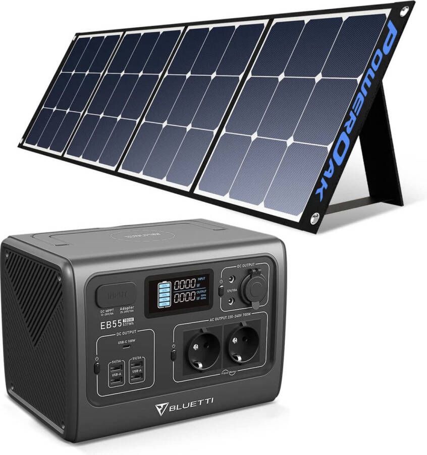 Bluetti EB55 Solar Power Station Powerbank 537Wh 700W Zonnepaneel 120W