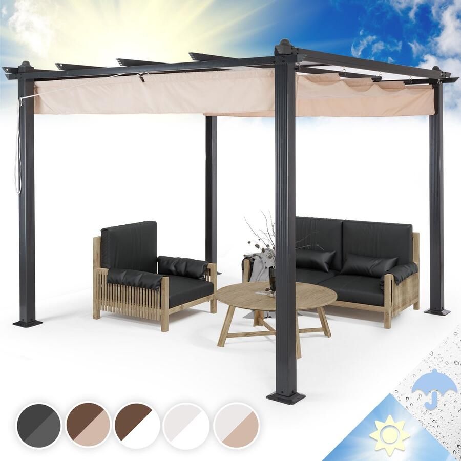 Blumfeldt Pantheon Pergola Afdak 3X3 Meter Aluminium Zonnedak Polyester Beige