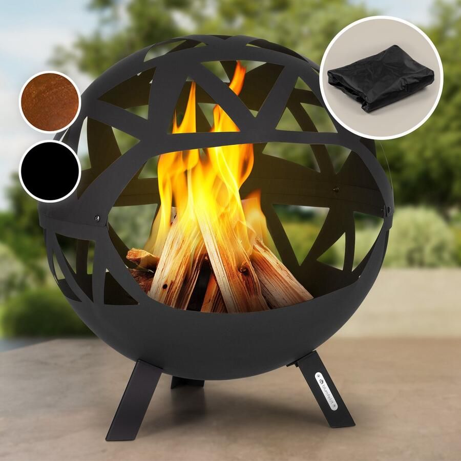 Blumfeldt Vuurschaal Ø 66 cm Robuuste outdoor stalen vuurschaal Voor balkon tuin en camping Verrijdbare 68 cm hoog Met standaard Weerbestendige vuurschaal voor de tuin Zwart