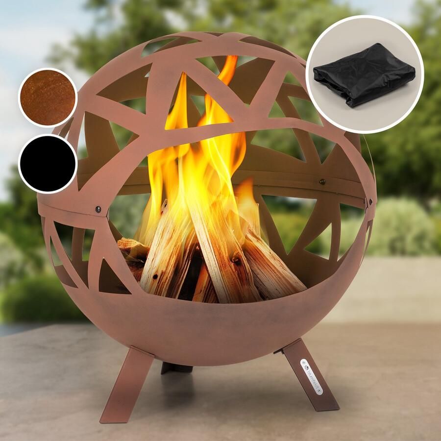 Blumfeldt Vuurschaal Ø 66 cm Robuuste outdoor stalen vuurschaal Voor balkon tuin en camping Verrijdbare 68 cm hoog Met standaard Weerbestendige vuurschaal voor de tuin Roestkleur