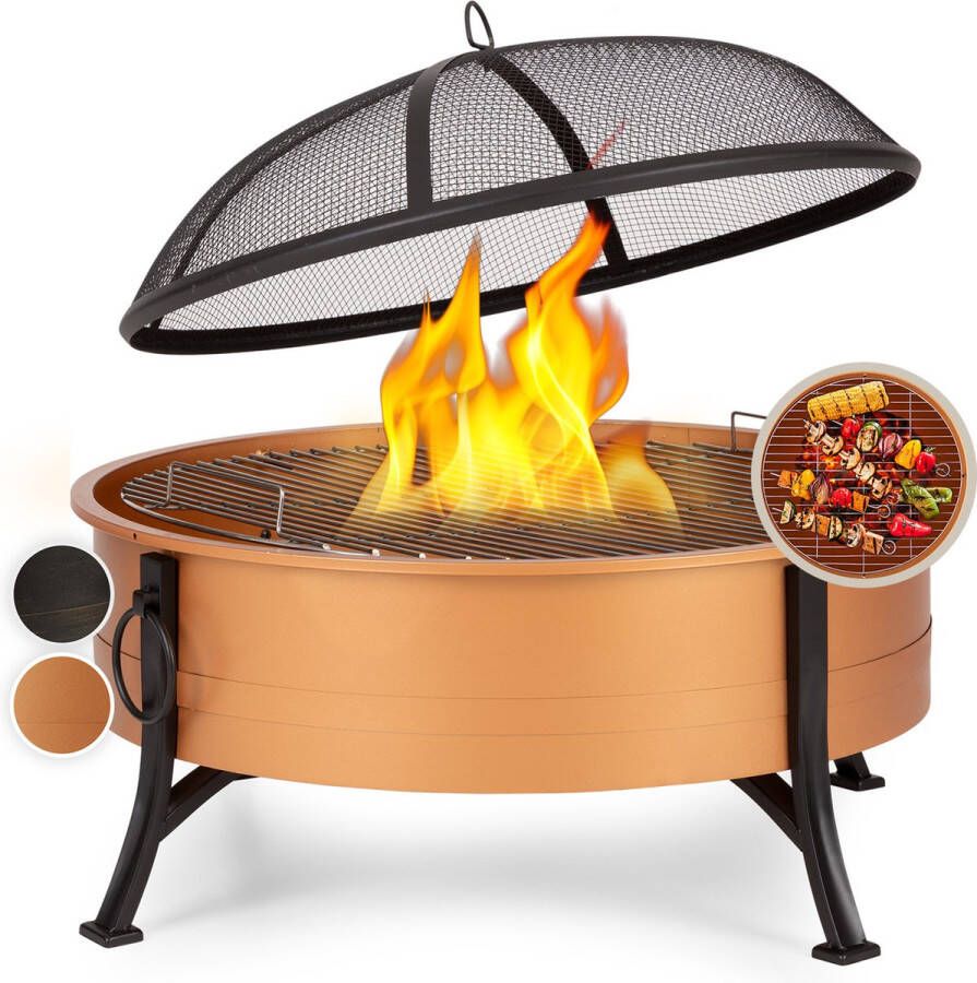 Blumfeldt Catania 2-in-1 vuurschaal Vuurkorf Ø 80 cm Inclusief vonkenscherm en Ø 70 cm grill rooster Staal en koper