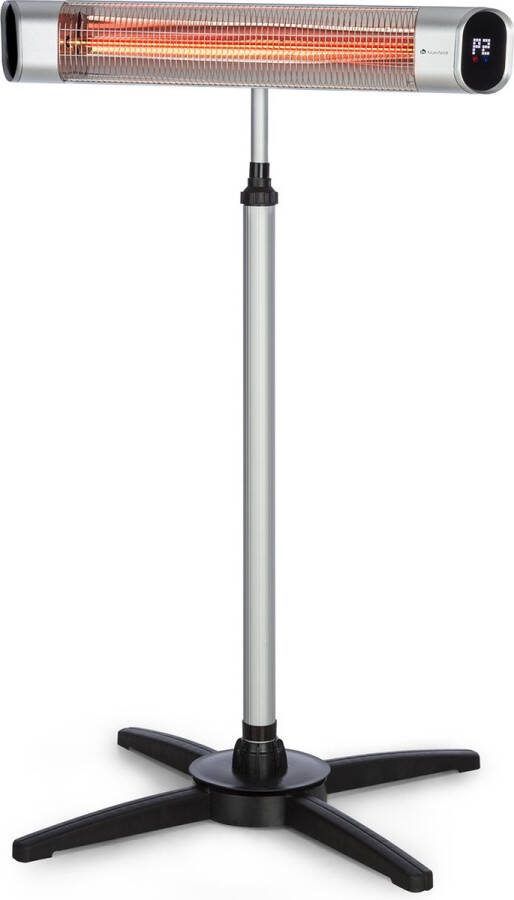 Blumfeldt Dark Wave infraroodstraler vermogen: 2000 W MinimalGlare verwarmingsbuis: goudgecoate koolstofbuis 9 verwarmingsniveaus 24-uurs timer IP65 touch-bedieningspaneel en LED-display terrasverwarmer aluminium in hoogte verstelbaar