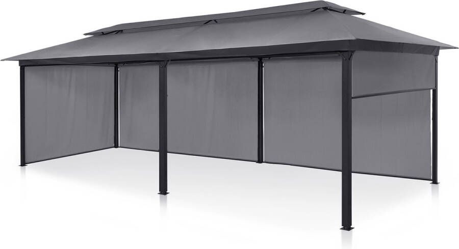 Blumfeldt Grandezza Cortina pergola Prieel met polyester dak 3x6m Paviljoen met 4 zijstukken met rolmechanisme Flexibel en tegen de wind beschut Stalen frame Partytent Donkergrijs