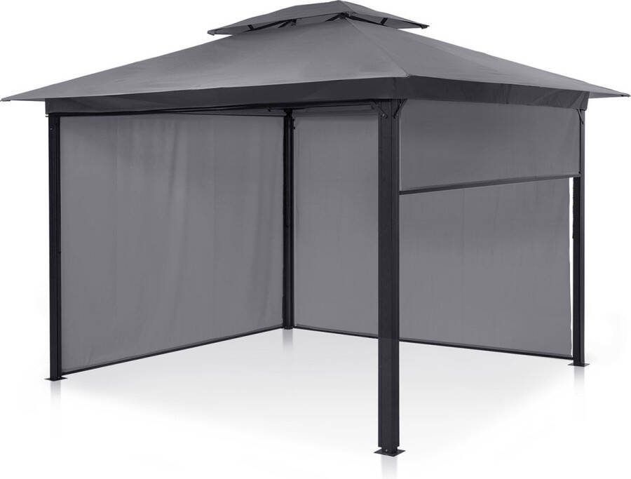 Blumfeldt Grandezza Cortina pergola Prieel met polyester dak 3x3m Paviljoen met 4 zijstukken met rolmechanisme Flexibel en tegen de wind beschut Stalen frame Partytent Beige
