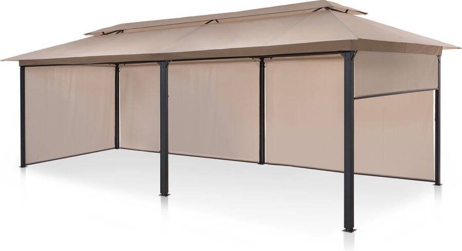 Blumfeldt Grandezza Cortina pergola Prieel met polyester dak 3x6m Paviljoen met 4 zijstukken met rolmechanisme Flexibel en tegen de wind beschut Stalen frame Partytent Beige