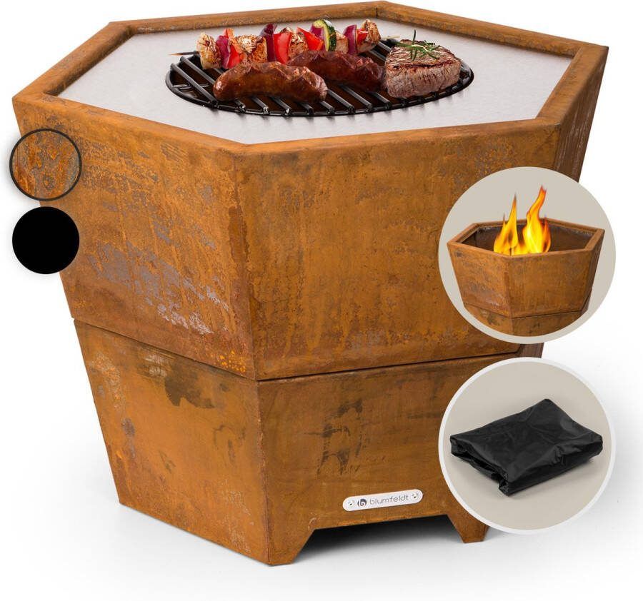 Blumfeldt Hekla 2-In-1 Vuurschaal Met grillfunctie Ø 60 cm Watervaste & vorstvrije constructie Roestkleur