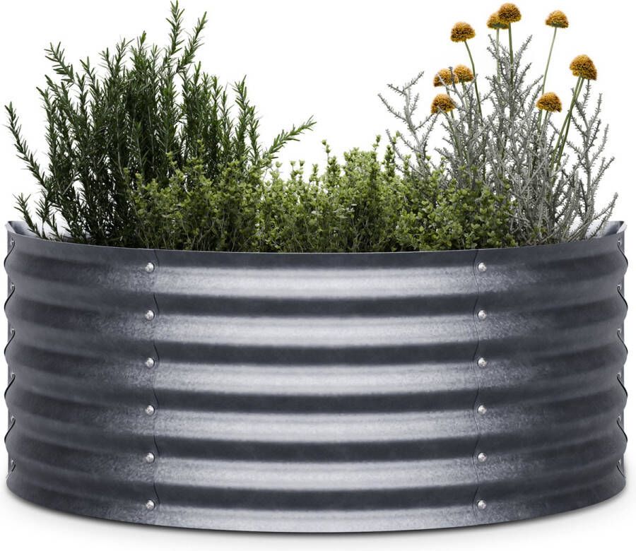 Blumfeldt High Grow Half Circle hoge kweekbak 105x60x43cm Stalen golfplaat Zilver