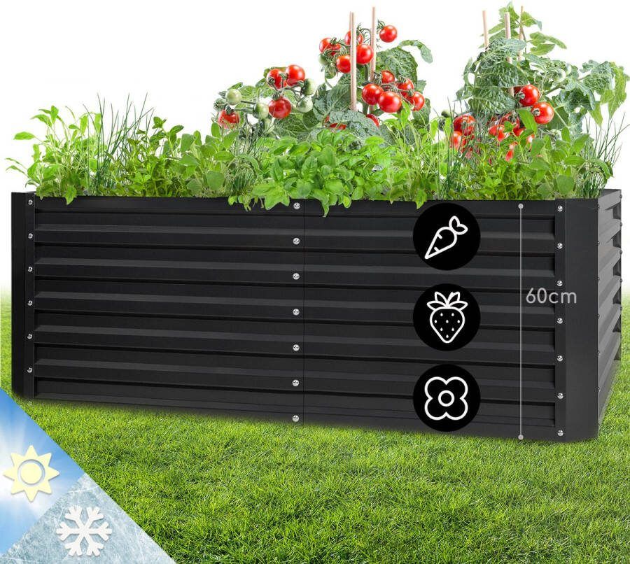 Blumfeldt High Grow Straight kweekbak Kweektafel Moestuinbak 200 x 100 cm Werkhoogte 60 cm Inhoud 1200 L Staal Antraciet
