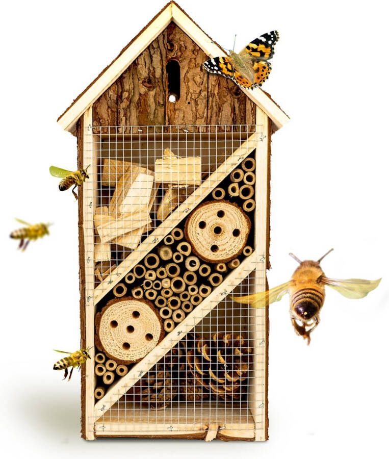 Blumfeldt Insectenhotel Insectenhuis gemaakt van natuurlijke materialen bijenhotel met bescherming speciaal ophangsysteem