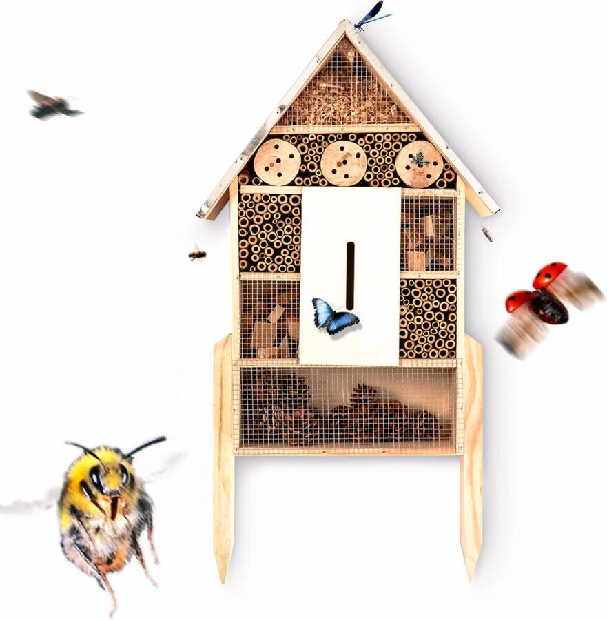 Blumfeldt Insectenhotel Insectenhuis 30 x 55 5 x 9 cm Bijenhotel Nestkast Tuindecoratie pijnboomhout metalen dak