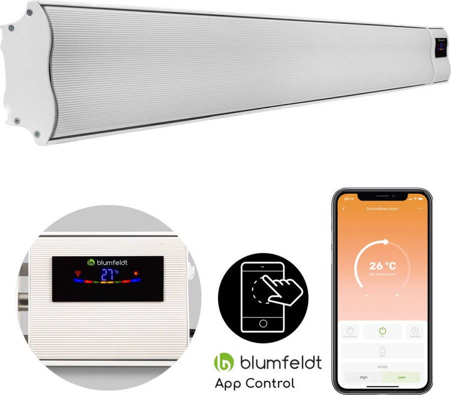 Blumfeldt Klarstein Cosmic Beam Smart infrarood verwarming elektrische verwarming donkere verwarming IR Comfort Heat WiFi: Klarstein App Experience thermostaat timer wand- en plafondmontage 2400 W convector kachel app-bediening & afstandsbediening