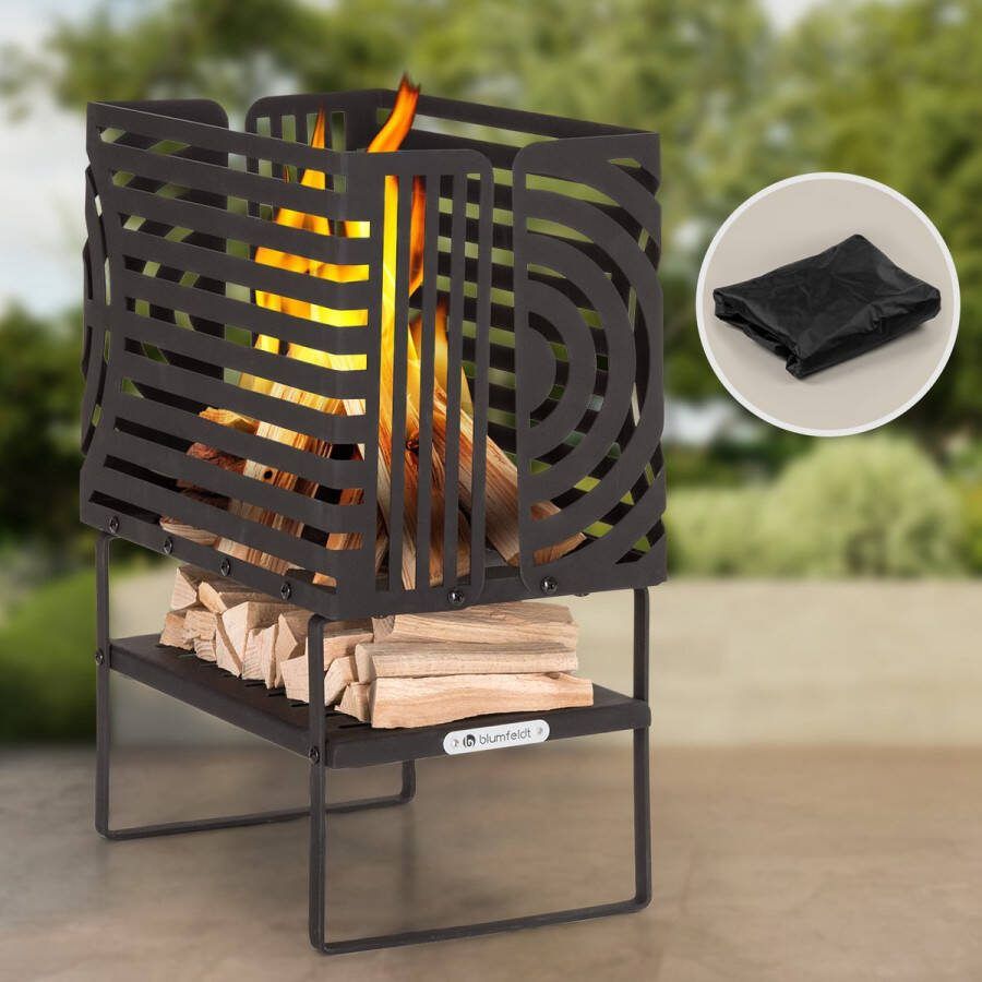Blumfeldt Krakatoa vuurkorf solide staal houtberging laser-cut design