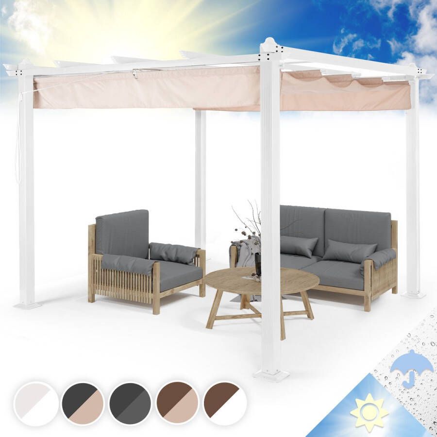 Blumfeldt Pantheon Pergola 3x3 m Partytent Aluminium vierkante buis 4 Hoekpalen Waterafstotend zonnedak Overdekt en beschermd Weerbestendig 200 g m² Polyester Lichtgrijs