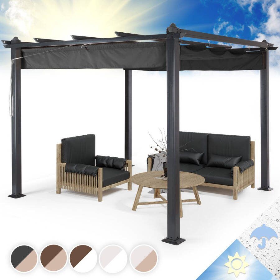 Blumfeldt Pantheon Pergola Luifel 3X3M Aluminium Zonnescherm Polyester Donkergrijs