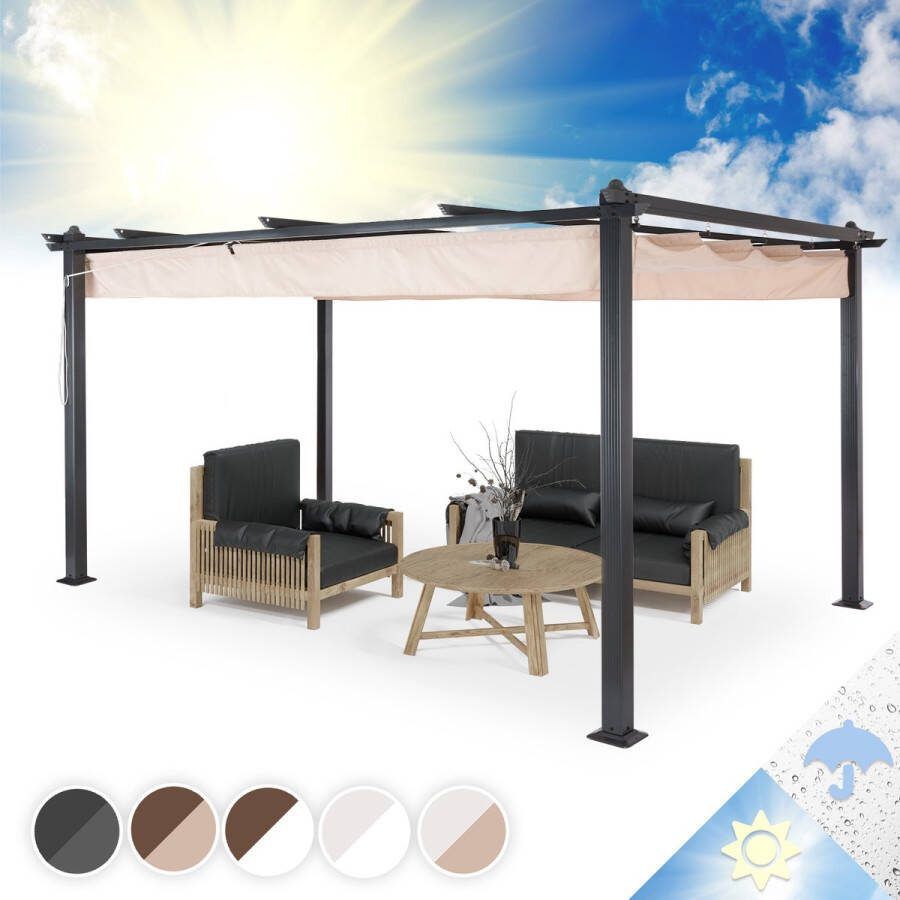 Blumfeldt Pantheon Pergola Luifel 3X4M Aluminium Zonnedak Polyester Zandkleur