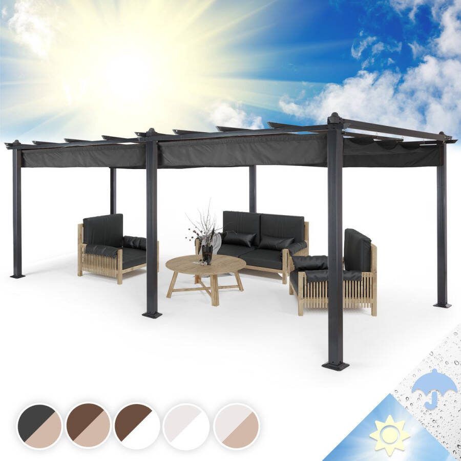 Blumfeldt Pantheon Pergola Luifel 3X6M Aluminium Zonnescherm Polyester Donkergrijs