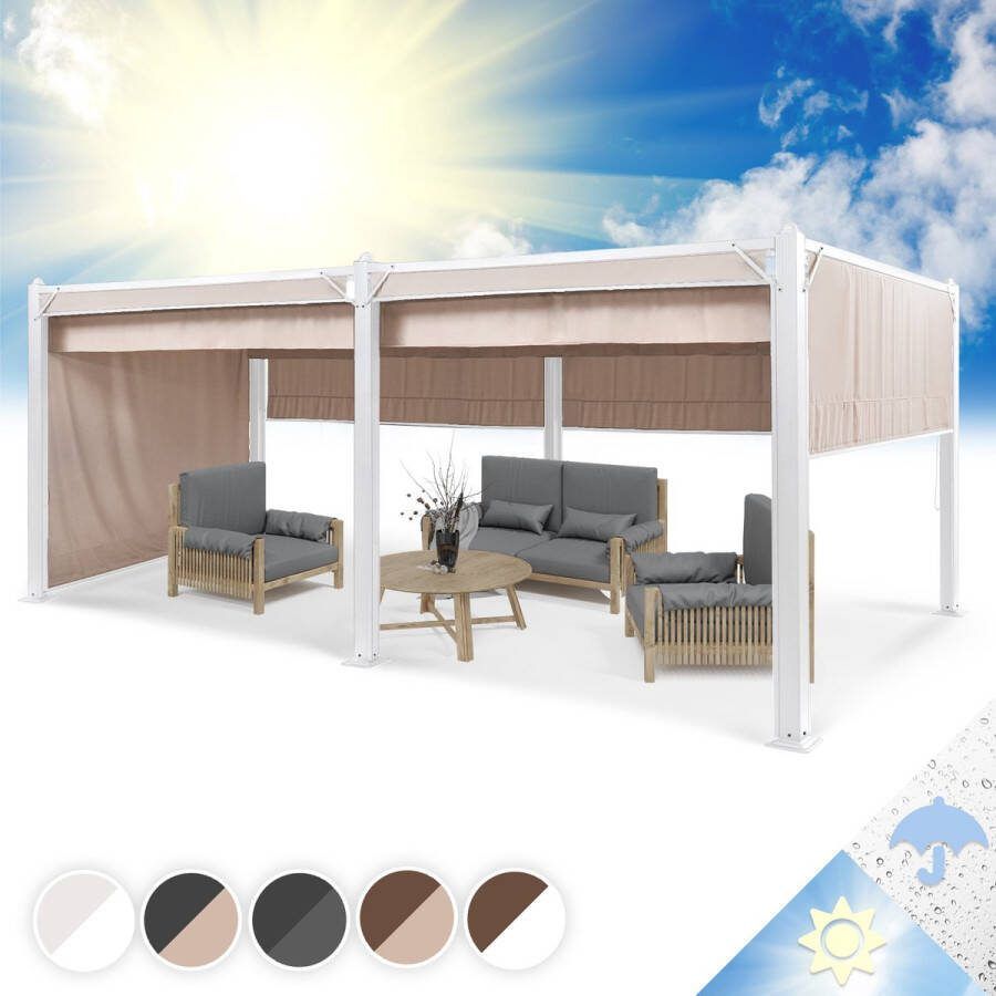 Blumfeldt Pantheon Pergola Luifel 3X6M Aluminium Zonnescherm Polyester Zandkleur
