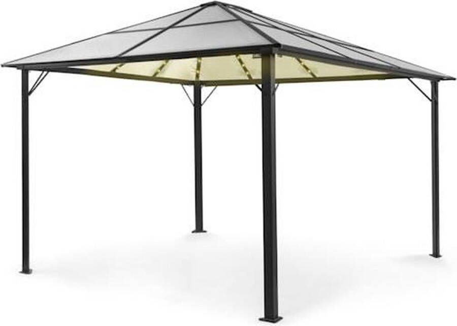 Blumfeldt Pantheon Solid Sky Ambient Solar pergola 3x4m Prieel met dak Paviljoen van aluminium en polycarbonaat Inclusief 56 dimbare ledlampjes & lithium accu Transparant