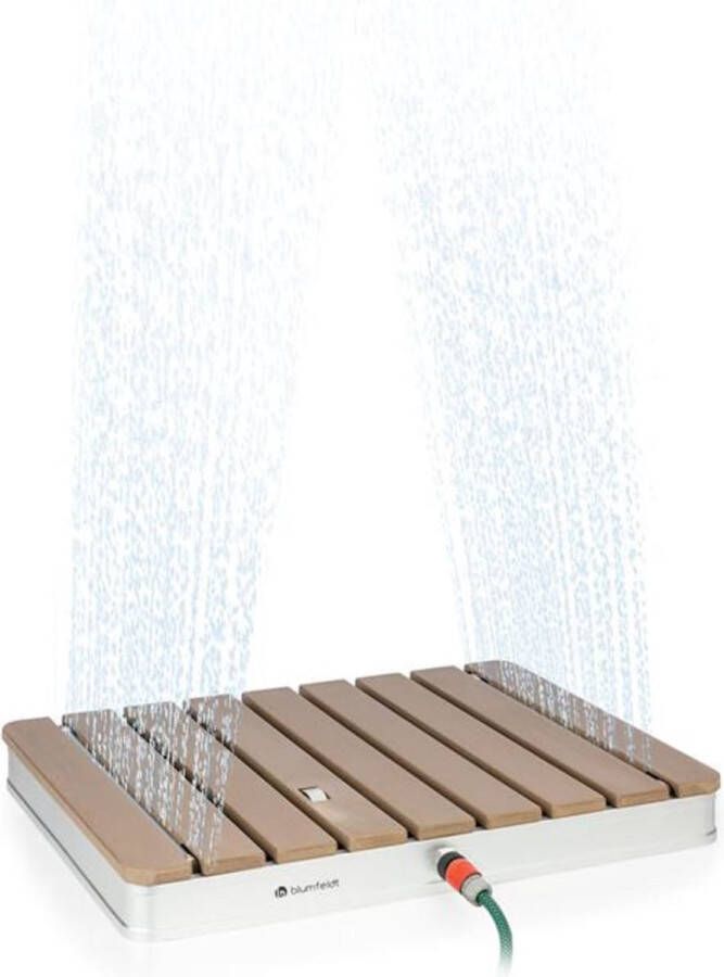 Blumfeldt Sumatra Breeze buitendouche Tuindouche 70 x 55 cm Aluminium en hout-look Met handgreep UV-bestendig waterbestendig en vorstbestendig