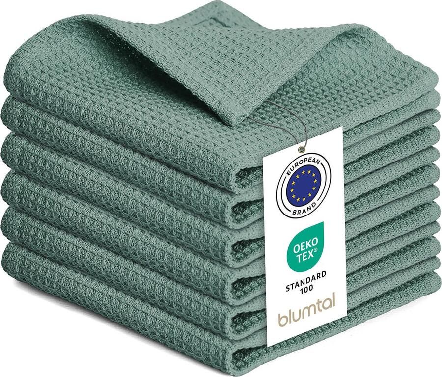 Blumtal Theedoeken 30x30 cm- Set van 10 Theedoeken katoen 100% Keukendoeken wasbaar op 60 °C Keuken handdoeken katoen Keukendroogdoeken Wafeldoeken Vaatdoeken Groen