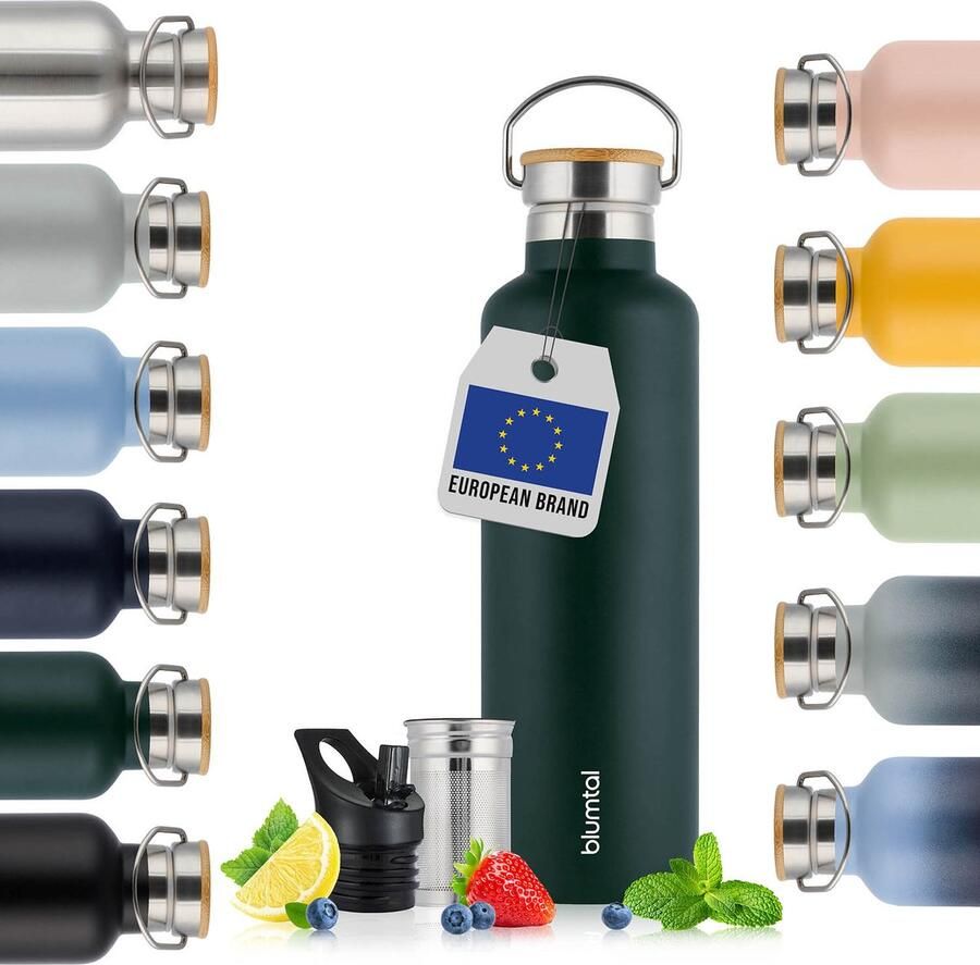 Blumtal Thermosfles 750 ml Dubbelwandige Thermosfles Drinkfles BPA Vrij Theefles Thermos Donkergroen