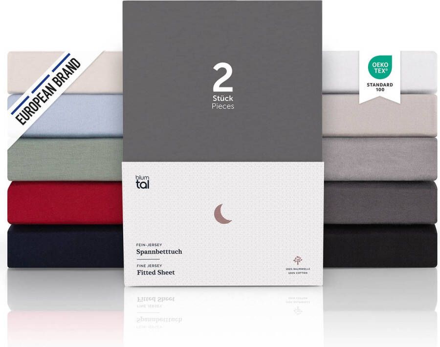 Blumtal Hoeslaken Premium Jersey 100 x 200 cm tot 40 cm Matrashoogte Antraciet 100% Katoen Boxspring Set van 2