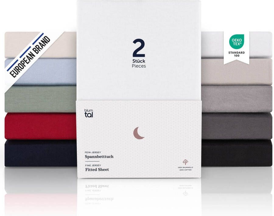 Blumtal Hoeslaken Premium Jersey 140 x 200 cm tot 40 cm Matrashoogte Wit 100% Katoen Boxspring Set van 2